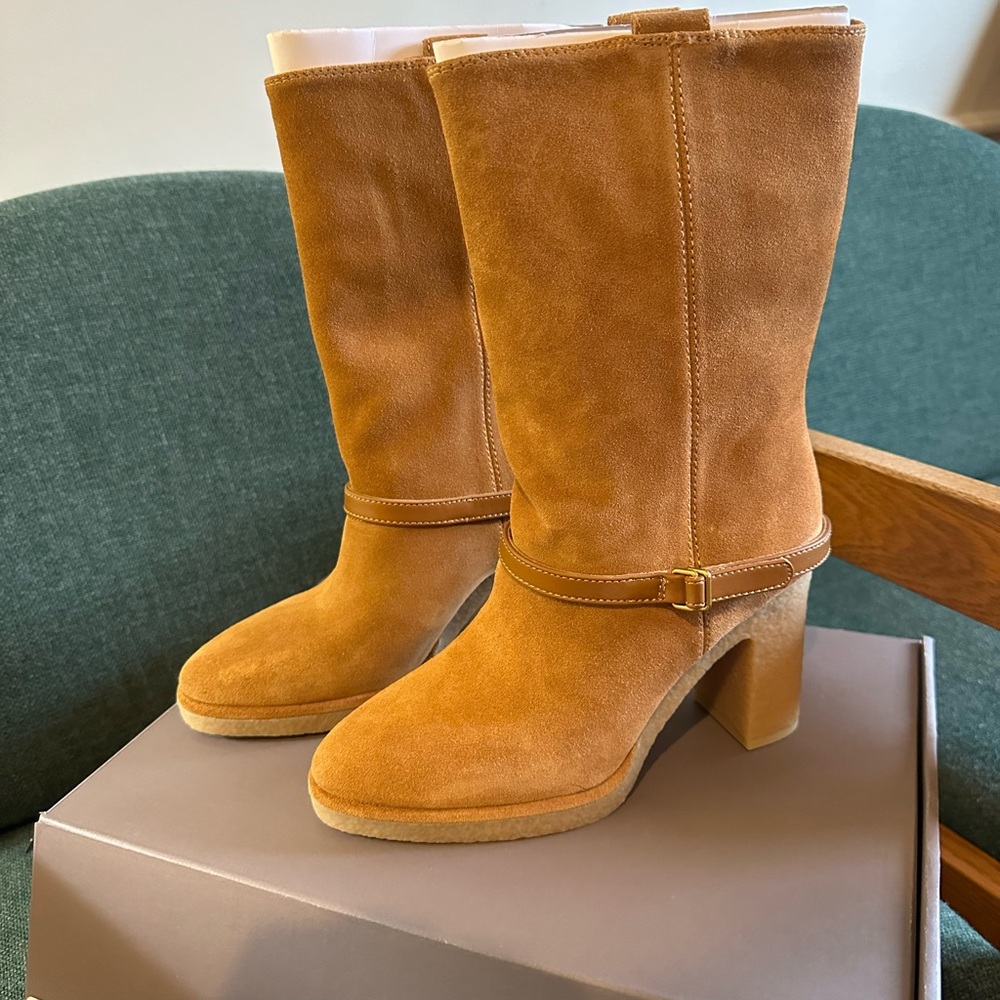 Franco Sarto Camel Suede Heeled Boots (NIB)